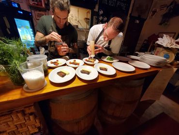 Chef John Maley collaborating with Chuuch and Tibbitts @ Fern Hill during a Tacoma pop-up dinner.