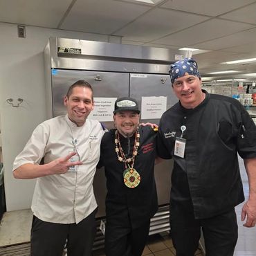 Chef Shawn Tibbitts serving as a guest chef for Seattle Children’s Hospital’s Indigenous Food Program. With Chef Sean Harp and Executive Chef Robert Spaulding