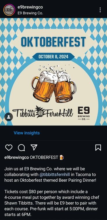 Chef Shawn Tibbitts participating in the E9 Oktoberfest fundraiser, supporting Tacoma community food and hospitality.