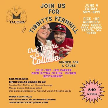 Event flyer for the Chef Jan Parker and Tibbitts @ Fern Hill collaborative pop-up.