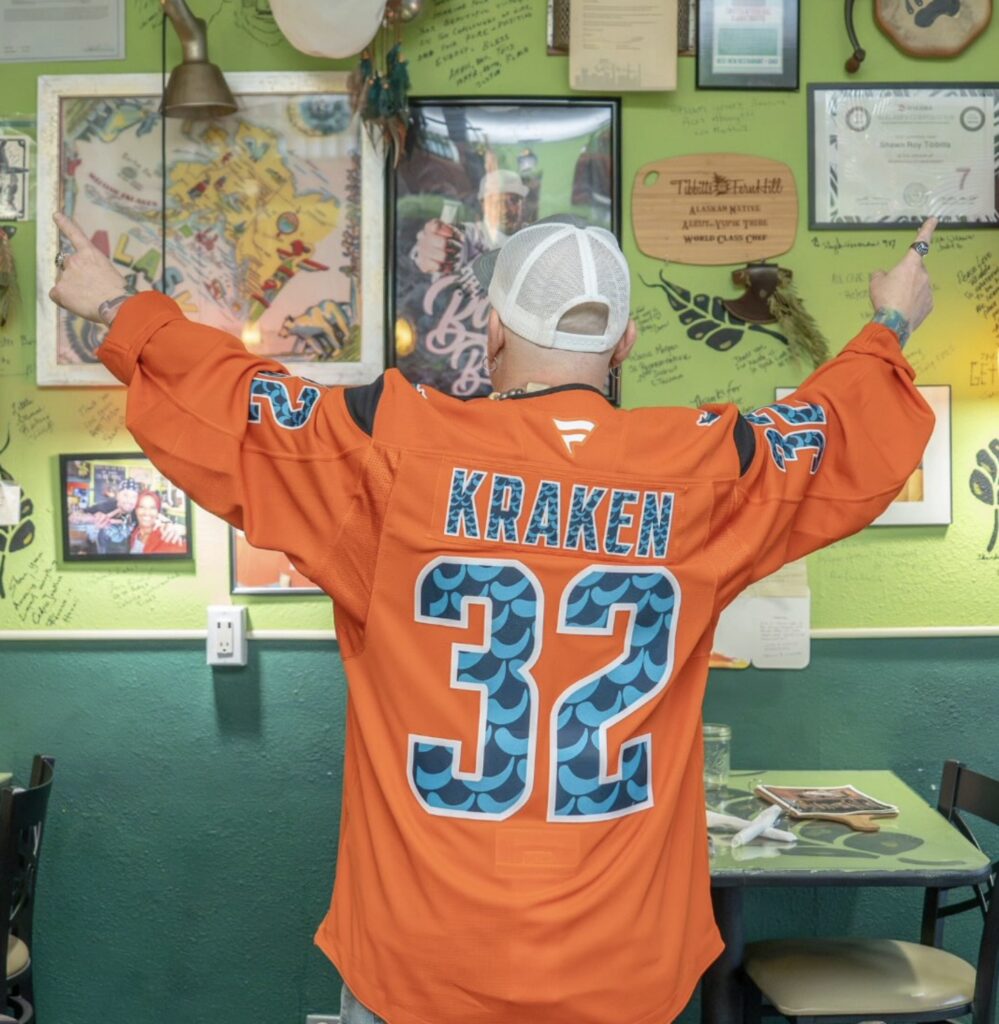 Chef Shawn Tibbitts in Seattle Kraken jersey at Tibbitts @ Fern Hill