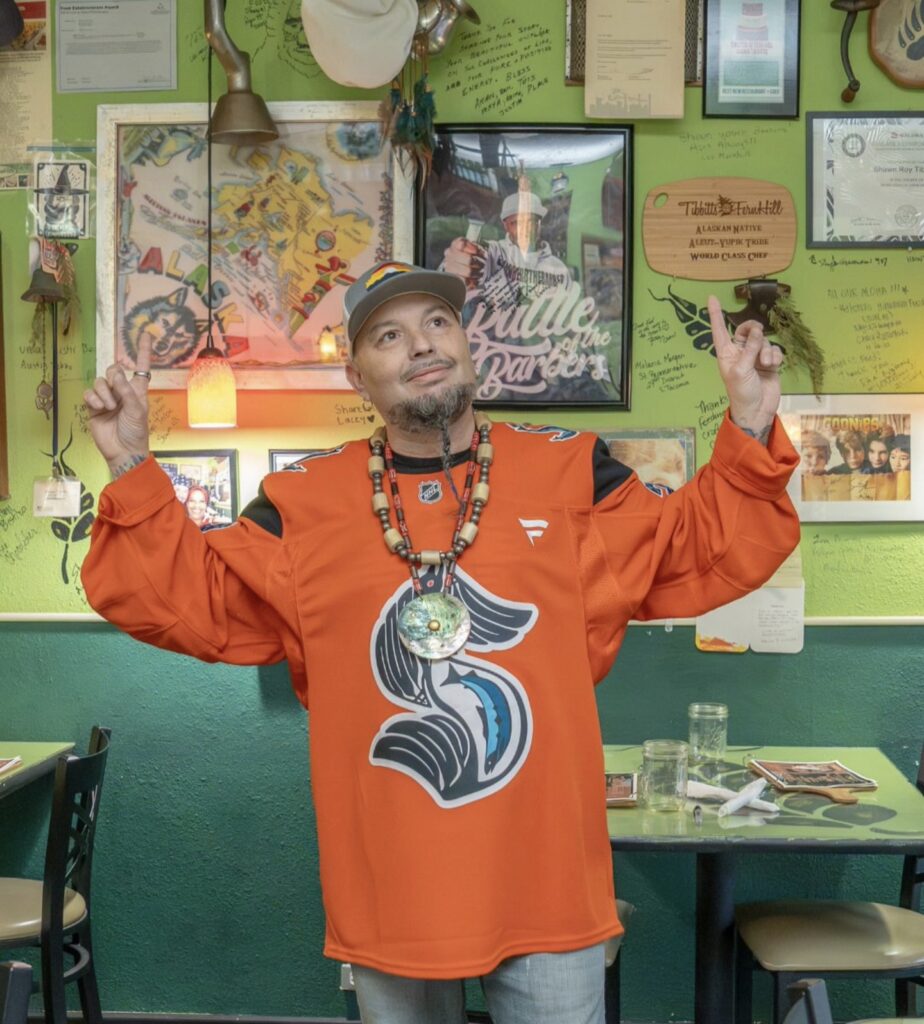 Chef Shawn Tibbitts representing Tibbitts @ Fern Hill in a Seattle Kraken jersey for Indigenous Night.